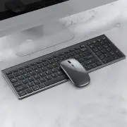 Gray Bluetooth 5.0 & 2.4G Wireless Keyboard Mouse Combo Rechargeable Full Size Wireless Keyboard for Notebook Laptop