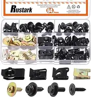 Rustark 64Pcs Auto Car U Clip U Nut and Body Bolts Screw Assortment Kit Body Bolt and Clip Kit Bumper Cover Fender Screw u Nut Fasteners for Universal Car