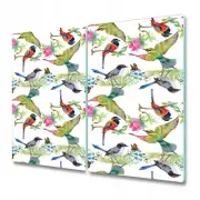 Glass Bread Board Surface Protector Worktop Saver Colourful birds white 2x30x52