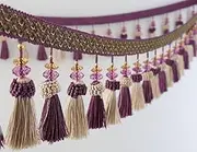 Tassel Fringe Trim, 2 Meters Braid Beaded Pendant Fringe Trim for Sewing Craft Home Curtain Sofa Decorative Ribbon(Purple)