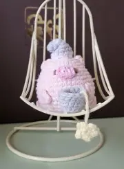 Handmade Crochet Amigurumi Sleepy Pig With Morning Tea Mini Plush Doll/Keychain
