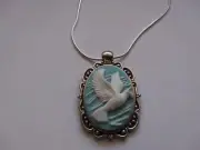 Holy Spirit DOVE Wedgewood Blue Cameo pendant necklace 925 sterling silver OOAK