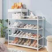 Fohouse Shoe Rack 5 Tier, Shoe Organizer, Metal Shoe Storage Organizer, Shoes Cabinet Organizer Narrow Standing Stackable Shoe Shelf Space Saver Shoe Rack for Entryway, Hallway and Closet, White