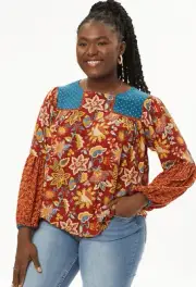 Matilda Jane Heart to Heart Garden Mums Mixed Print Floral Blouse medium NWT