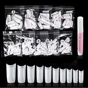 500pcs White French Nail Tips Set with Nail Glue, Beauties Factory Nails 10 Sizes Size 0-9 for Nail Salons DIY Extensions Design Manicure Kit