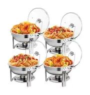 4 Pack 5QT Chafing Dish Buffet Set, Round Chafing Dish Buffet Set with Glass ...