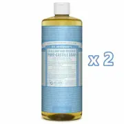 2 x Dr. Bronner's Hemp Pure-Castile Soap Liquid Baby Unscented 946mL Dr Bronners
