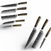 Damascus Chef Knife Set 5 or 3 Piece Razor Sharp Steel Wood Handle Pro Cutlery
