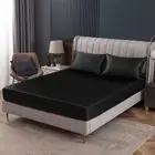 Homiest Black Satin Fitted Sheet Twin Size Fitted Bed Sheet, Deep Pocket Fitt...