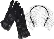 [TINEASUR] 1 Set Elegant Bridal Veil Hair Hoop with Lace Gloves Fashionable Fascinator Headband for Weddings Parties and Special Occasions Skin Friendly Durable Hair