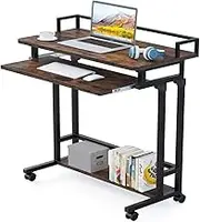 Tribesigns Mobile Standing Desk, Height Adjustable Desk, Over Couch Sofa Table with Pull Out Keyboard Tray for Laptop, Portable Desk Bed Computer Rolling Cart for Small Space (Rustic)