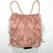 Lulus Size X-Large Making Magic Blush Pink Lace-up Fringe Cropped Top New