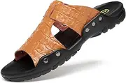 ARENVO Men's Open Toe Leather Sandals, Breathable Soft Non-Slip Summer Men's Beach Shoes Open Toe Shoes Sports Sandals for Beach Pool Slides 48 Brown