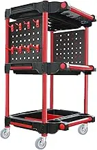 Cryfokt Car Detailing Tool Trolley, Multifunctional Auto Detailing Tool Cart with Tool Hanging Board, Rolling Utility Detailing Tool Cart Organizer for Garage DIY Home Studio