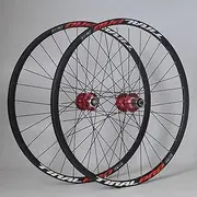 Bike Wheelset 24 26 27.5 29 Inch Wheels Quick Release Disc Brake Cassette 8 9 10 11 12 Speed Mountain Bike Front Rear Aluminium Alloy Double Rims (Color : Black-Red, Size : 24inch)