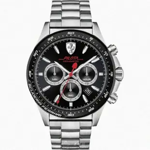 【Ferrari 法拉利】FERRARI法拉利男錶型號FE00079(黑色錶面銀錶殼銀色精鋼錶帶款)