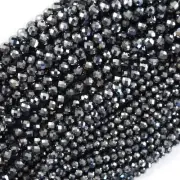 Faceted Black CZ Cubic Zirconia Round Beads Gemstone 14.5" Strand 3mm 4mm