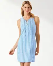 Tommy Bahama Island Cays Stripe Spa Dress Coverup, Azure Blue, Medium
