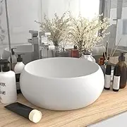 Bathroom Vessel Sink, Round Bathroom Wash Basin, Modern Luxury Ceramic Basin, Countertop Sink for Vanity, 40 x 40 x 15 cm