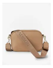 [Madison Accessories] Monica Camera Crossbody Bag + Monogram Bag Strap in Caramel