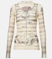 [Jean Paul Gaultier] Jean Paul Gaultier Striped printed mesh top AU 10 multicoloured