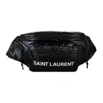 YSL SAINT LAURENT NUXX白字LOGO拋光設計尼龍胸腰包(黑)