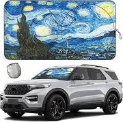[2025 Upgrade] TDCQQGQQ Van Gogh Starry Sky Windshield Sun Shades, Car Sun Shade for Front Window for Car SUV Truck, Protect The Vehicle from High Temperature Damage and Uv Reflection,63 L x 33.5" W