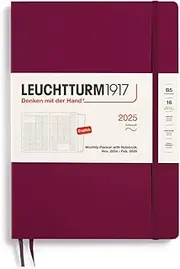 LEUCHTTURM1917 370708 Monthly Planner & Notebook 2025, Composition B5 Softcover - 16 Months, Lined - Port Red, English