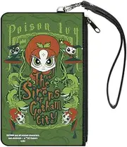 [Buckle-Down] Women's Canvas Zip Clutch Wallet, Chibi Poison Ivy and The Sirens of Gotham City Ivy Green