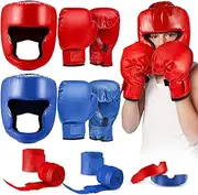 Kanayu 12 Pcs Kids Boxing Equipment Set Including Boxing Helmet and Gloves Hand Wraps Sport MouthGuards Taekwondo Sparring Gear for Beginners Kids and Children Ages 6-18 Years