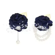 Rose Bridesmaid Wrist Flower Corsage Artificial Bride Wrist Corsage Navy Blue