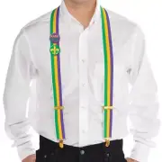 Mardi Gras Suspenders Purple Green Gold 2 Buttons