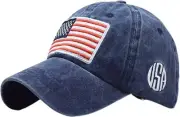 Men's-American-Flag-Baseball-Cap-Embroidery - Washed Adjustable Medium, Navy