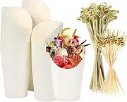 Moretoes 60pcs Charcuterie Cups with 200pcs Cocktail Picks, 12oz White French Fry Holder Cups, Disposable Appetizers Cups Kraft Paper Snack Dessert Cups Popcorn Boxes for Party