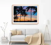 Miami Beach Print, Palm Trees Wall Art,Sunset Sky Framed Beach Wall Art, Coastal
