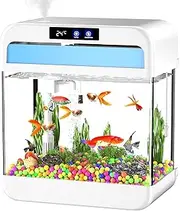 MINYII Fish Tank Aquarium 2.2 Gallon with Humidifier 7 Color Looping Light with Timer Self-Cleaning 3 in 1 Water Pump with Filteration & Oxygenation & Circulation, Temperature Display (White) (White)