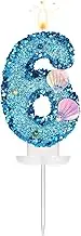 3 Inch Shell Birthday Number Candle, Glitter Number Candle Cake Topper Shell Sequins Cake Numeral for Birthday Wedding Anniversary Mermaid Themed Party (Blue, 6)