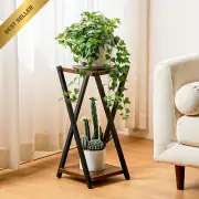Corner Plant Stand 2-Tier Wood & Metal Shelf for Multiple Plants