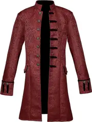 Morakot Men Steampunk Costume Tailcoat Jacket Vintage Medieval Costume Gothic Vampire Trench Coat Frock Halloween Costume Wine Red X-Large