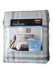 NWT Cuddl Duds Heavyweight Flannel Grey Plaid Full Size 4 Piece Sheet Set