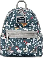 [Loungefly] Disney Dogs Mini-Backpack Handbag All Over Print Lady Tramp Dalmatians, Grey, Mini, Modern