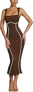 [MAYFASEY] Women's Plus Size Sleeveless Bodycon Mini Club Dress Spaghetti Strap Ruched Drawstring Pencil Short Dresses