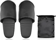 MOON ROOM Japanese style Foldable Portable Slippers with Storage Bag Mens Women Unisex Indoor Shoes Non-Slip men womens slippers Spa Travel Hotel/Home Guest japan, Black, Large