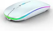 [WREANU] Wireless Bluetooth Mouse Rechargeable Laptop Mice with LED Lights Silent Slim Use(BT5.2 & USB 2.4G Portable Receiver) Dual Mode Computer Mouse for Laptop/iPad/Tablet/Apple/Computer/Mac(White)