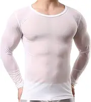 [Generic] Men's Sexy Underwear Boxer Briefs Mesh Breathable Sexy Shirts Men's Long Sleeve Sleepwear See Through Mesh Blouse Casual Sexy Aprons for Women Lingerie