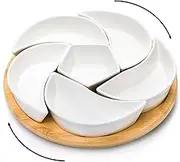Cididu Ceramic Serving Tray Platters Lazy Susan, Rotating Divided Serving Set with 6 Removable Compartment, 11'' Appetizer Relish Dish, Snack Bowl Set for Party, Kitchen, Fruit