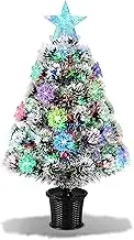 Small Fiber Optic Christmas Tree Snowflake Lighted, 22inch Pre-Lit Tabletop Christmas Tree Artificial Xmas Tree with Top Star, RGB Lights,Battery/USB Operated for Desktop,Holiday