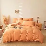Luxlovery Peach Comforter Set Full Women Girls Peach Pink Bedding Comforter Set Full Size Light Orange Blanket Quilts Cute Bright Color 3 Piece Bedding Set