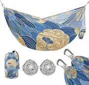 Blue and Gold Japanese Retro Flower Waves 330lb Capacity Outdoor Hammock Rope Hammock for Camping Travel Accessories hamaca para acampar
