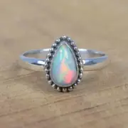 925 Sterling Silver Designer Ring Natural Ethiopian Opal Pear Shaped Gemstone